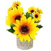 1 Pack Artificial Sunflowers Potted Fake Sunflower In Paper Pulp Pot For Home Office Kitchen Bathroom Table Bookshelf Decor,Wedding Centerpieces,Farmhouse,5 Branches,Spring Decoration