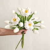 White Tulips Artificial Flowers 15 Pcs Fake Faux Tulips Real Touch Tulip Flowers With Stems Easter Spring Flowers For Arrangements Bouquet Wedding Mother'S Day Home Centerpieces Table Decor