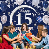 15Th Birthday Decorations For Boys Girls - Navy Blue Birthday Decorations For Boys Girls Including Happy 15Th Birthday Decorations Backdrop Tablecloth Balloon Garland Kit -15Th Bday Decorations