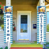 Oktoberfest Welcome Banner Decorations, Blue And White Bavarian Flag Check Welcome Porch Sign Banner, Welcome Oktoberfest Door Banner Decorations For German Oktoberfest Beer Festival Party Supplies