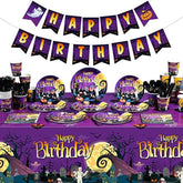 Halloween Birthday Party Tableware Set for 25 – Plates, Cups, Napkins, Banner & Tablecloth for Kids