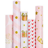 Premium Pink Girly Gift Wrapping Paper Set Of 5 Mini Rolls (17" X 120") - Cute & Girly Wrap For Women, Girls, And Wife, Perfect For Princess Party And Happy Birthday