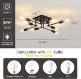 8 Light Black Sputnik Chandelier Semi Flush Mount Modern Ceiling Light Fixture