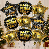 9pc Black and Gold Happy New Year Foil Balloons Party Decorations
