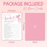 30 Pcs Who Knows Bride Best Blush Bow Game Cards Set, Wedding Engagement Game Cards, Bridal Shower Double-Sided Fill In Style Game Cards For Newlyweds, Party Game & Activities - B06