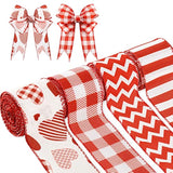 4 Rolls Valentine’S Day Wired Ribbon Plaid Heart Stripe Crease Ribbon