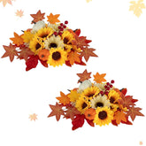 Fall Flowers Artificial For Decoration: 2 Pcs Fake Sunflower Maple Leaf Flower Balls For Thanksgiving Table Centerpieces - Faux Autumn Floral Arrangements For Home Decor
