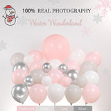 Pastel Pink Winter Balloon Garland Arch Kit 125 Pcs With Light Gray White Silve Snowflakes And Mylar Star Balloons For Winter Birthday Baby Shower 2025 New Year Christmas Anniversary Party Decorations