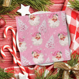 80 Pack Pink Christmas Napkins Santa Xmas Tree Disposable Napkins Merry Christmas Paper Luncheon Napkins For Xmas Winter Holiday Birthday Party Supplies, 6.5 X 6.5 Inch