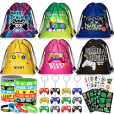 Video Game Party Favors Kids Gamer Birthday Party Supplies Drawstring Bag Silicone Bracelet Glow In Dark Tattoo Sticker Keychain Gamer Party Favors Gaming Birthday Goodie Bag Stuffers