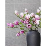 Magnolia Flowers Artificial Branches With Realistic Buds & Leaves - Fake Floral 26.5 Inch Stem For Premium Home Office Hotel Decor Decoration (6, 3Pink+3Purple)