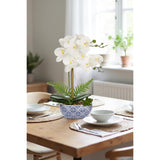 White Orchids Artificial Flowers In Pot 16.1" Faux Orchids Plant In Blue And White Pot Real Touch Fake Phalaenopsis Flower Arrangement Dinner Table Centerpiece For Dining Room Bathroom Decor