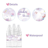 32 Pcs Mermaid Water Bottle Labels, Oneder The Sea Water Bottle Labels For Baby Girl, Mermaid Under The Sea Bottle Wrappers For Kids, Little Mermaid Birthday Party Decorations
