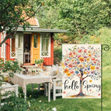 Hello Spring Garden Flag 12X18 Inch Double Sided Outside, Seasonal Flowers Tree Yard Outdoor Flag