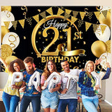 72.8x43.3" Black Gold Extra Large 21st Birthday Fabric Backdrop Banner