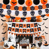 37Pcs Halloween Party Decorations Kit with Banner Pumpkin Bat Ghost Garland Swirls Decor