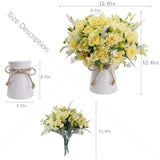Artificial Flowers With Vase For Table Centerpieces,Fake Silk Gardenia Flower In Vase Decoration For Home Office Party (Champagne)