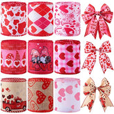 9 Rolls Valentine'S Day Wired Edge Ribbon Love Red Heart Pattern Ribbo