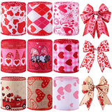 9 Rolls Valentine'S Day Wired Edge Ribbon Love Red Heart Pattern Ribbo