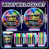 150pcs Neon 2026 New Year Party Plates & Cutlery Set for 25 Guests