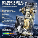 Bluetooth Speaker, Ipx7 Waterproof Portable Speaker Bluetooth Wireless Loud With Dual Voice Coil, Customized Eq App/Deep Bass, 40W 360° Sound Outdoor Shower Speaker, Party Lights/V5.3/Tf/Aux