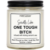 Cancer Gift – “Smells Like One Tough B., Infused With Kicking Cancer’S A” – 100% Soy Wax, Vanilla Scent – Chemo Recovery, Survivor Gift, Get Well Soon – Made In Usa