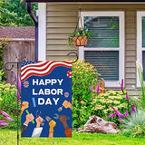 Happy Labor Day Garden Flag Working Tools Patriotic USA Flags 12 x 18 Double Sided Burlap Banner for Outdoor Outside Garden Farmhouse Celebrate Labor Day Decoration (ONLY FLAG)