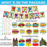 27Pcs Super Theme Party Decorations Set Hero Birthday Banner Hanging Swirls And Honeycomb Centerpieces Fun Hero Theme Party Decor For Boys Girls Kids Baby Shower Party Supplies Favor