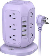 USB C Power Strip Tower 12 Outlets 4 USB Ports 10FT Cord 1200J Surge Protector Purple