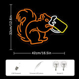 Squirrel Beer Neon Sign Dimmable Animal LED Wall Light for Bar Game Room Bedroom Decor