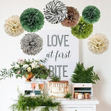 Jungle Safari Tissue Paper Pom Poms Wild Animal Leopard Zebra Print Cheetah Party Decorations Sage Green Brown Flowers Wall Hanging Décor Table Centerpieces Supplies Birthday Bridal Baby Shower