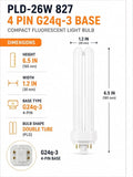 G24Q-3 CFL Light Bulbs 10 Pack 26W 2700K Warm White 4 Pin Double Tube Replacement Lamp