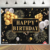 Black Gold Birthday Backdrop 7x5ft Photo Booth Banner for Milestone Party Decor