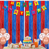 2Pack Red & Blue Foil Fringe Curtains, Tinsel Streamer Backdrops for Party Decor