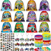 Monster Truck Party Favors Birthday Supplies For Boys Kids, Drawstring Bag Silicone Bracelet Keychain Tattoo Sticker Pinata Goodie Bag Stuffers Monster Truck Birthday Party Supplies Decor