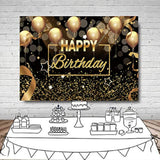 Happy Birthday Party Backdrop Banner Black Gold Balloons Glitter Bokeh Spots Men Women Bday Photography Background For Adult Birthday Cake Table Decoration Supplies Photo Booth Backdrops 8X6Ft