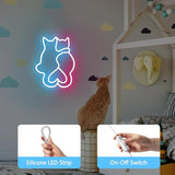 Two Cat Neon Signs LED Wall Light Cute Kawaii Animal 3D Decor for Bedroom Kids Room Living Room Party Gift