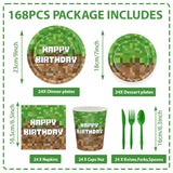 168Pcs Green Birthday Party Decorations Green Plates Napkins Party Supplies Disposable Paper Cups Tableware Set For Boys Kid Teen Birthday Decor Serves 24