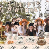 Western Cowboy Birthday Party Decorations Rodeo Wild West Party Supplies - Happy Birthday Banner, Hanging Swirl, Western Tablecloth, Rodeo Plates And Napkins Set For Cowgirl Party Decors