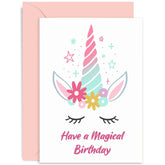 Old English Co. Unicorn Magical Birthday Card For Her - Pink Birthday Age Birthday Card For Girl | Cute Floral Sparkle Unicorn Design For Birthday Party For Him Her | Blank Inside With Envelope