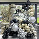 110pcs Metallic Silver Black Latex Balloons 5-18in Party Decorations