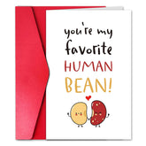 Pun Valentines Day Card For Men, Funny Valentine’S Day Card For Husband Boyfriend Him, Comes With Red Envelope And Gold Sticker, Human Bean