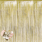 4 Pack Light Gold Fringe Curtain Backdrop, 3.2Ft X 6.6Ft Metallic Tinsel Foil Fringe Streamers Background For Photo Booth Birthday Wedding Baby Shower Carnival Easter Mother’S Day Party Decorations