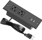 Flush Mount Power Strip USB C Charging Station Hidden Outlet Extender Black