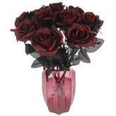 10 Pcs Artificial Roses Bouquet Faux Black Roses Bundles Fake Flowers Realistic Flowers Arrangements Halloween Decor (Maroon, 10)