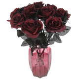 10 Pcs Artificial Roses Bouquet Faux Black Roses Bundles Fake Flowers Realistic Flowers Arrangements Halloween Decor (Maroon, 10)