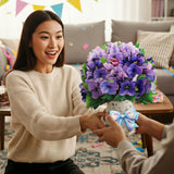 Violet Big Pop Up 13 Inch Paper Flower Bouquet Greeting Cards With Blank Note & Envelope, Ideal Gift For Celebrating Love, Holiday, Birthday, Anniversary, Mother'S Day, Housewarming