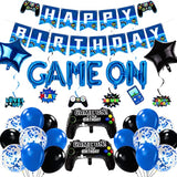 Video Game Birthday Party Decorations - 36 Pcs Navy Blue Game On Theme Birthday Party Supplies Happy Gaming Banner, Hanging Swirls, Balloons And Foil Gamer Balloons For Boys