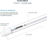 20 Pack 4FT T8 LED Type B Ballast Bypass Tubes 18W 2200LM 4000K Clear Lens Replacement