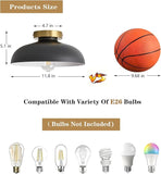 Modern Black Gold Semi Flush Mount Ceiling Light 11.8 Inch Industrial Fixture